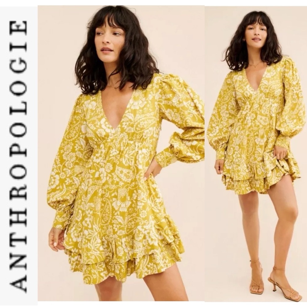 NWT Anthropologie Maeve V-Neck Ruffle Floral Mini Dress s